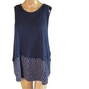 Micheal Micheal Kors XL Navy Blue Sleeveless Top ,tunic with Patterned Hem,hi-lo